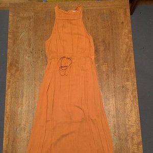 618 - Mock-neck Sleeveless Maxi Dress - Size S - Orange